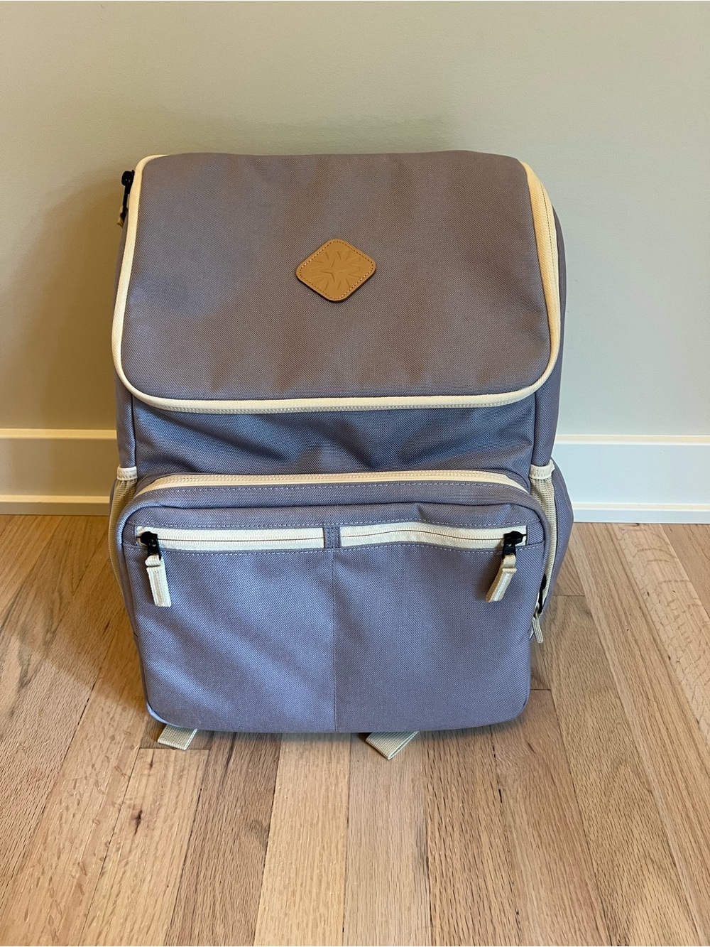 Lavendar Baby Diaper Backpack with Cream Trim